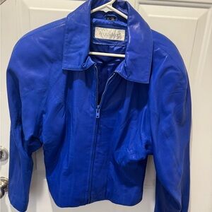 Vintage bright Royal Blue Andrew Marc leather jacket with big shoulder pads
